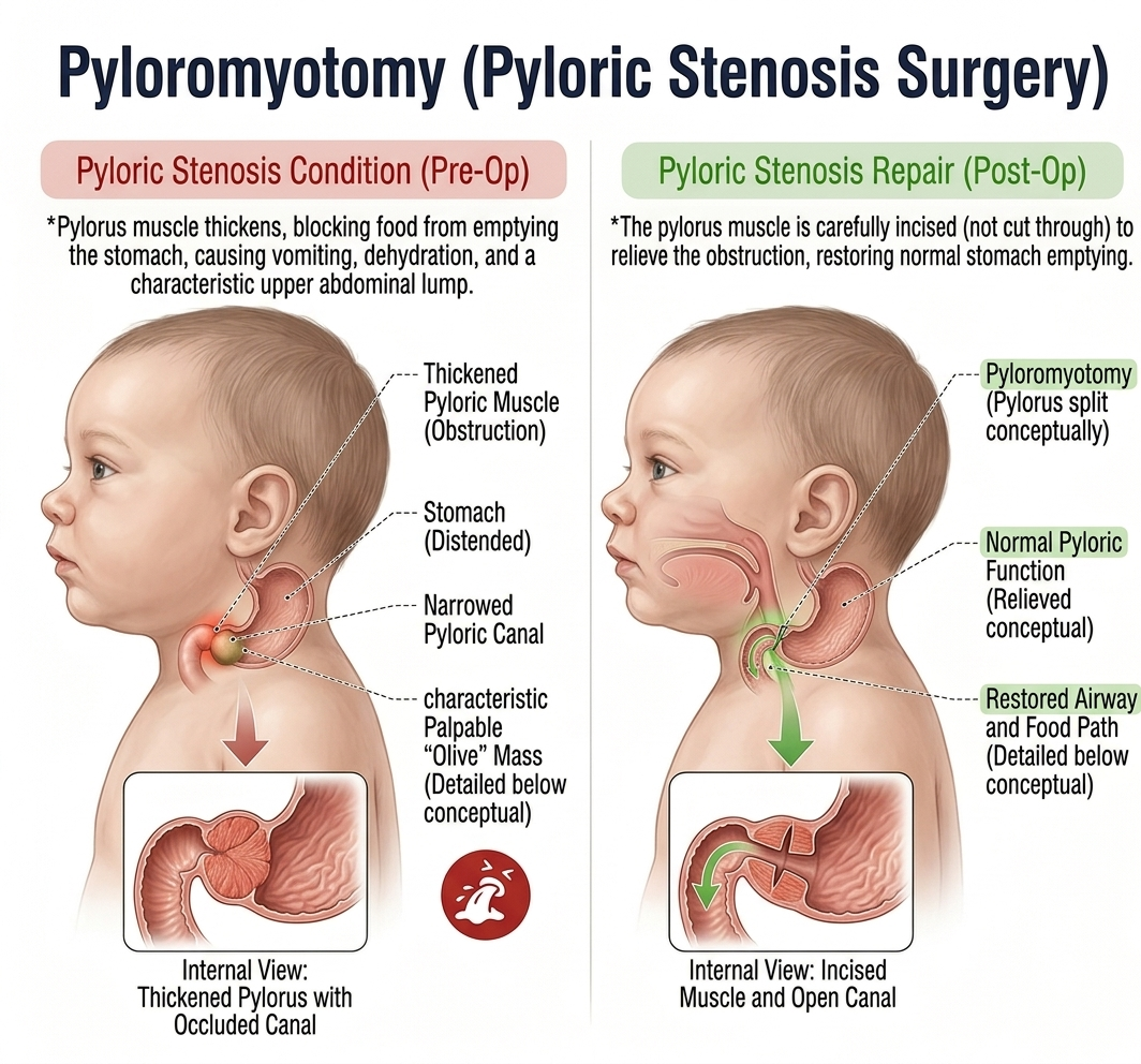Pyloric Stenosis Surgery (Pyloromyotomy) — anatomy diagram